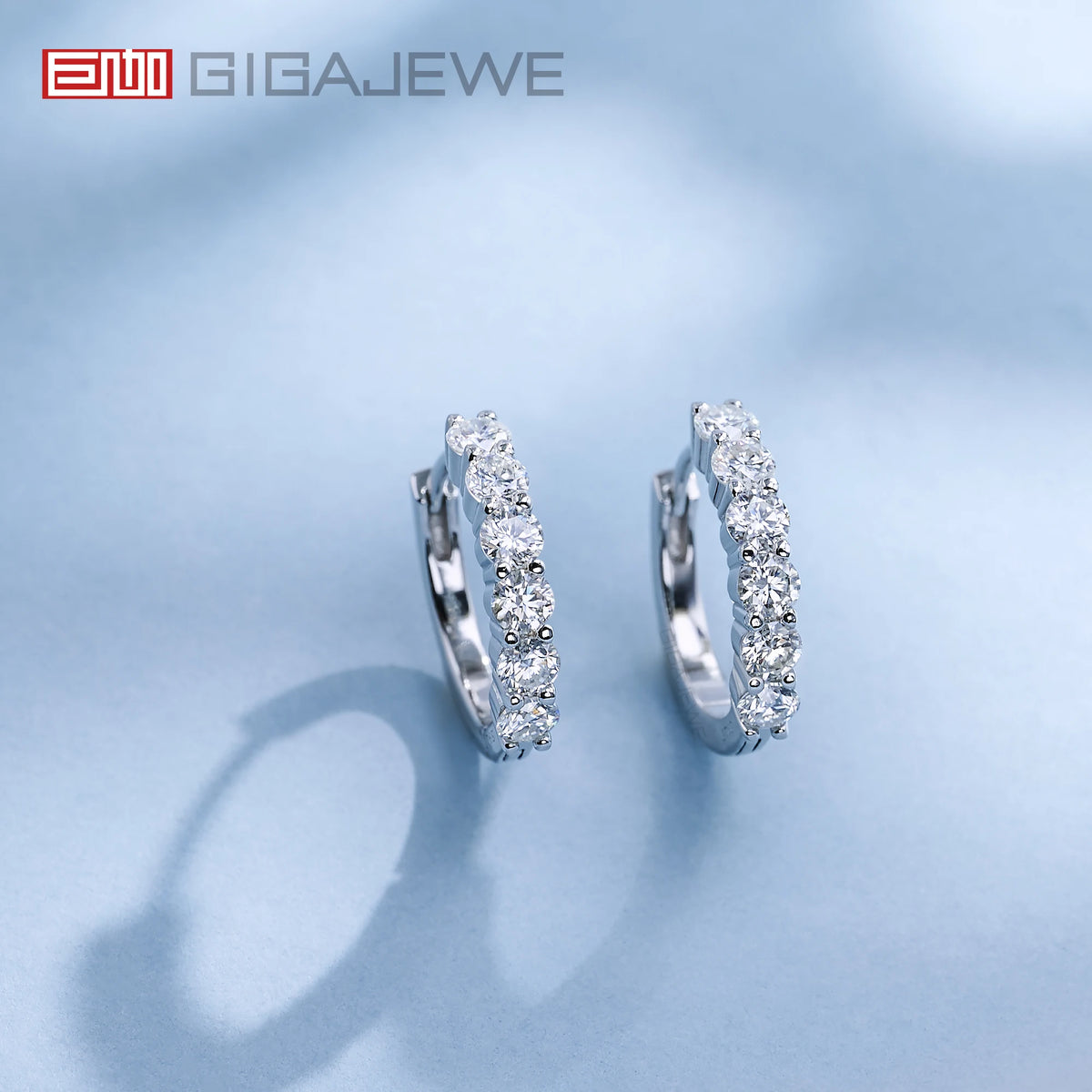 GIGAJEWE 3.0mm Total 1.2ct White/ Blue/ Green Color Moissanite Silver 925 Plated White 18k Gold Hoop Earrings
