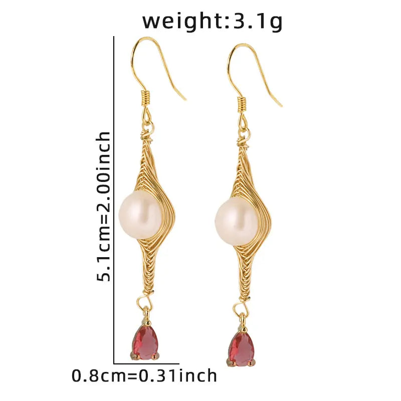 Natural Freshwater Pearl Zircon Wire Wrapped Earrings New 18k Gold Plated Earrings Banquet Gift Women's Jewelry GE1801