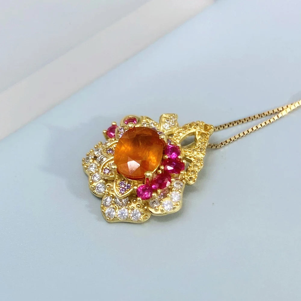 Gioiellieri Natural Fanta Garnet Pendant S925 Sterling Silver Necklace for Women Fine Jewelry January Birthstone Anniversary Gift Orange