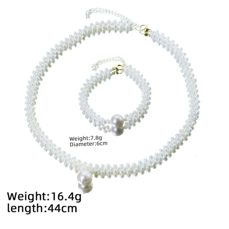 Natural Freshwater Pearl Braided Bracelet Necklace Set Handmade Design Set for Banquet Wedding Women's Jewelry GS0230