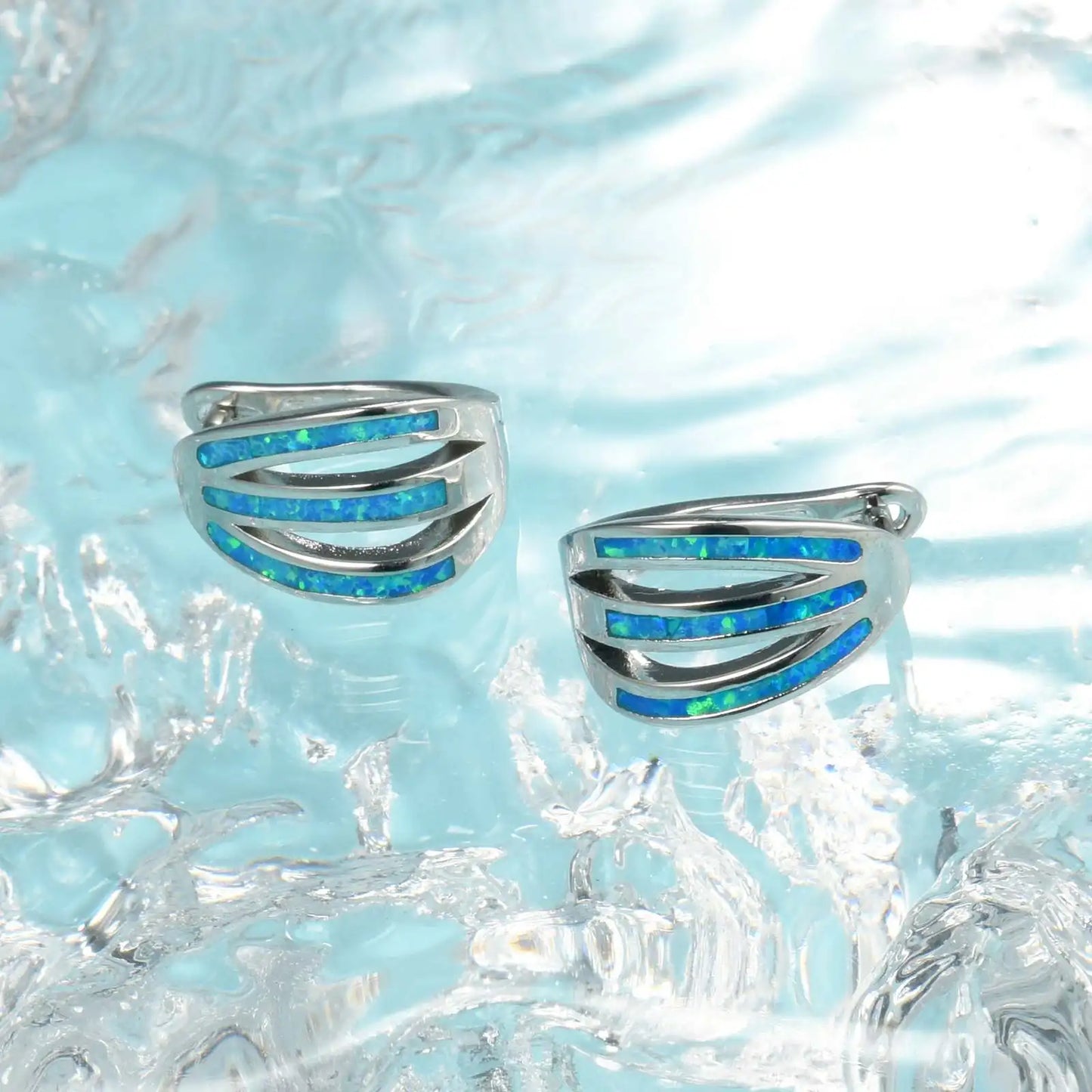 Cross Stud Earrings - Blue Opal Inlaid Silver Plated Religious Jewelry for Women Wholesale