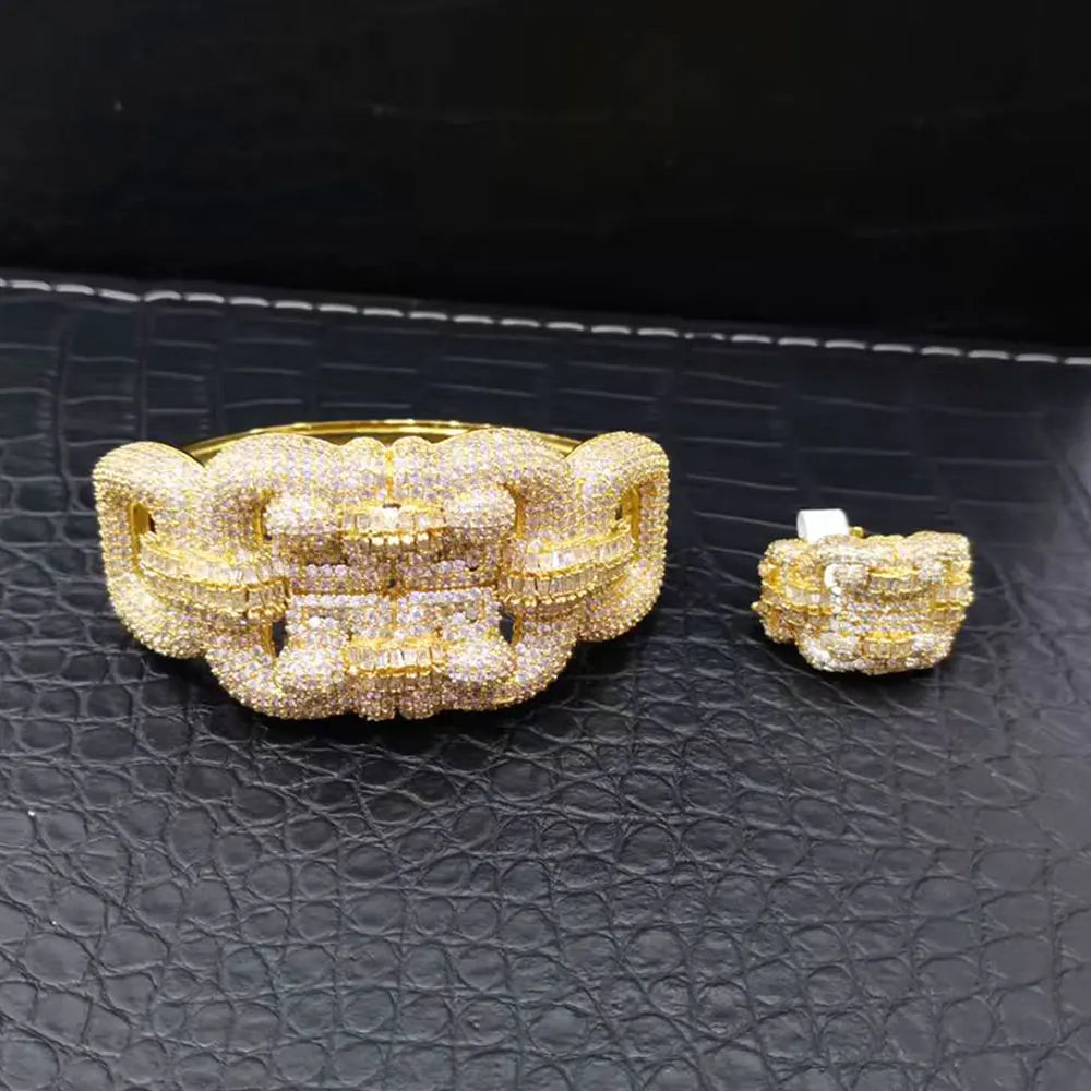 H262A Luxury 3 Rows 2PCS Zircon Bracelet Ring Earring Set Women Wedding Zircon African/Indian/Dubai Bridal Jewelry Set