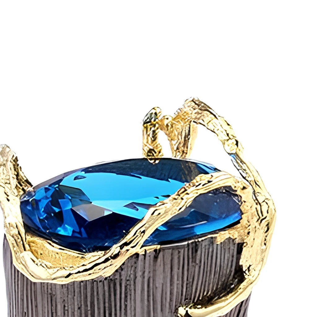 New Arrivals Saudi Arabia Ring Blue Grass 925 Sterling Silver Antique Ring with Gold Plated