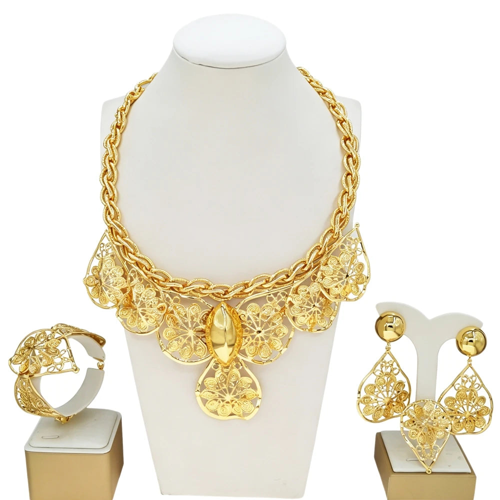 Italian Jewelry Set Alloy Brazilian Jewelry Sets Wedding Party Pendant Necklace Bracelet Ring Earrings Jewelry Set HK053522