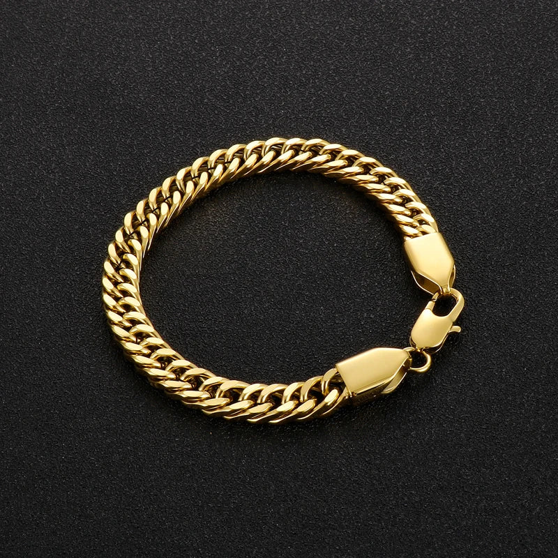 REBEL Hip-hop Stainless Steel Cuban 600mm Necklace and 215mm Bracelet Jewelry Set