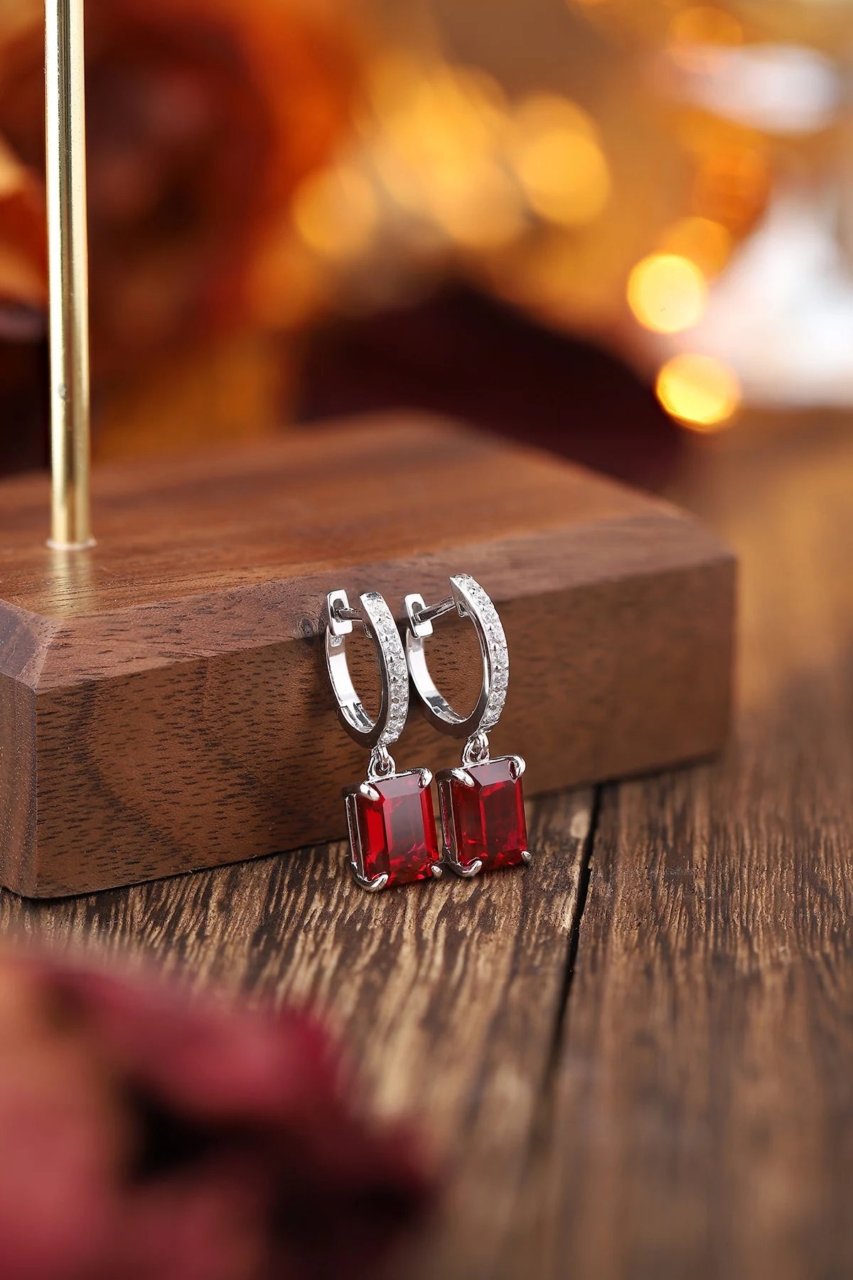 Gemfiori Anster High Quality S925 Lab Grown Ruby Earring Stud Dainty Gemstone Stud Earrings for Women Daily Wear Gift