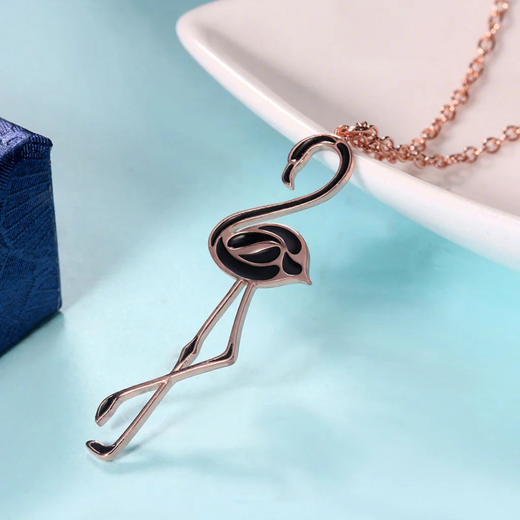 Long Women's Tungsten Water Wave Chain European-American Style Flamingo Pendant Necklace for Party & Wedding Occasions