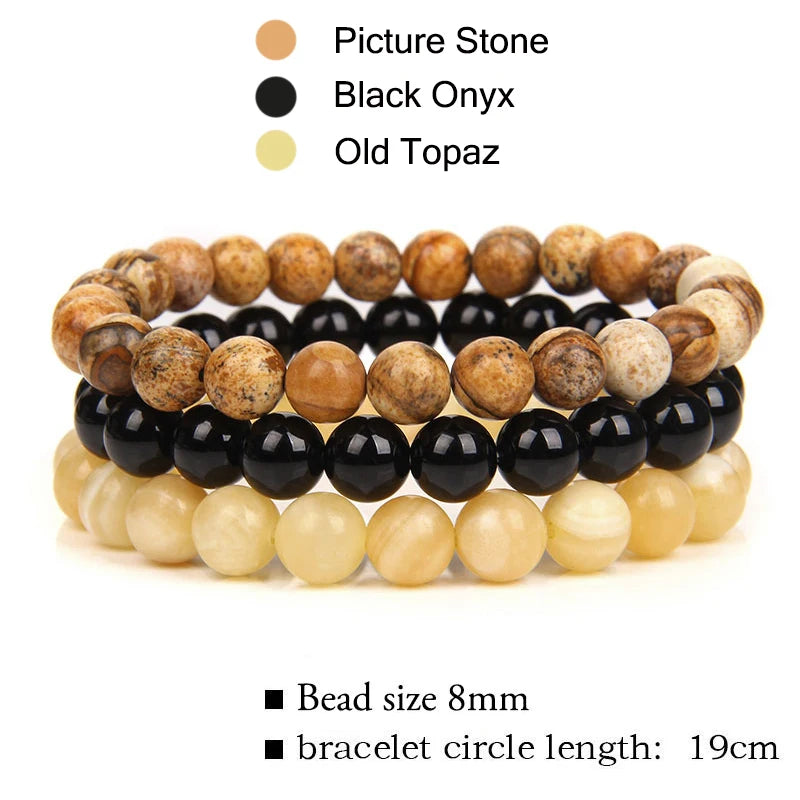 Gemfiori 8mm Natural Garnet Stone Bracelet Set 3pcs/set Rose Quartz Rose Turquoise Hematite Amethyst Bracelet Men's and Women's Jewelry