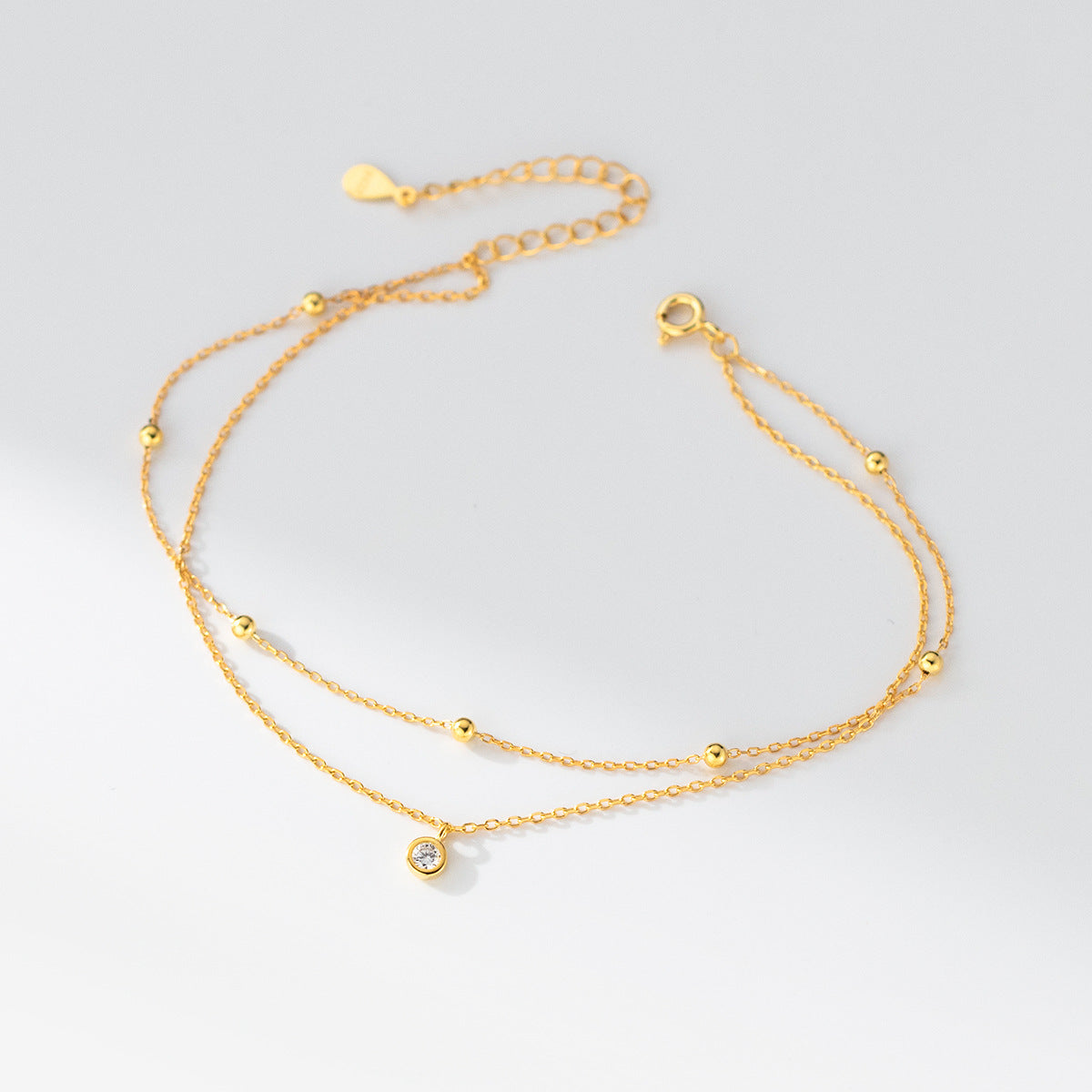 VEWANT Gold Plated Sterling Silver 925 Bohemian Zircon Ball Beaded Station Chain Anklets Adjustable for Women