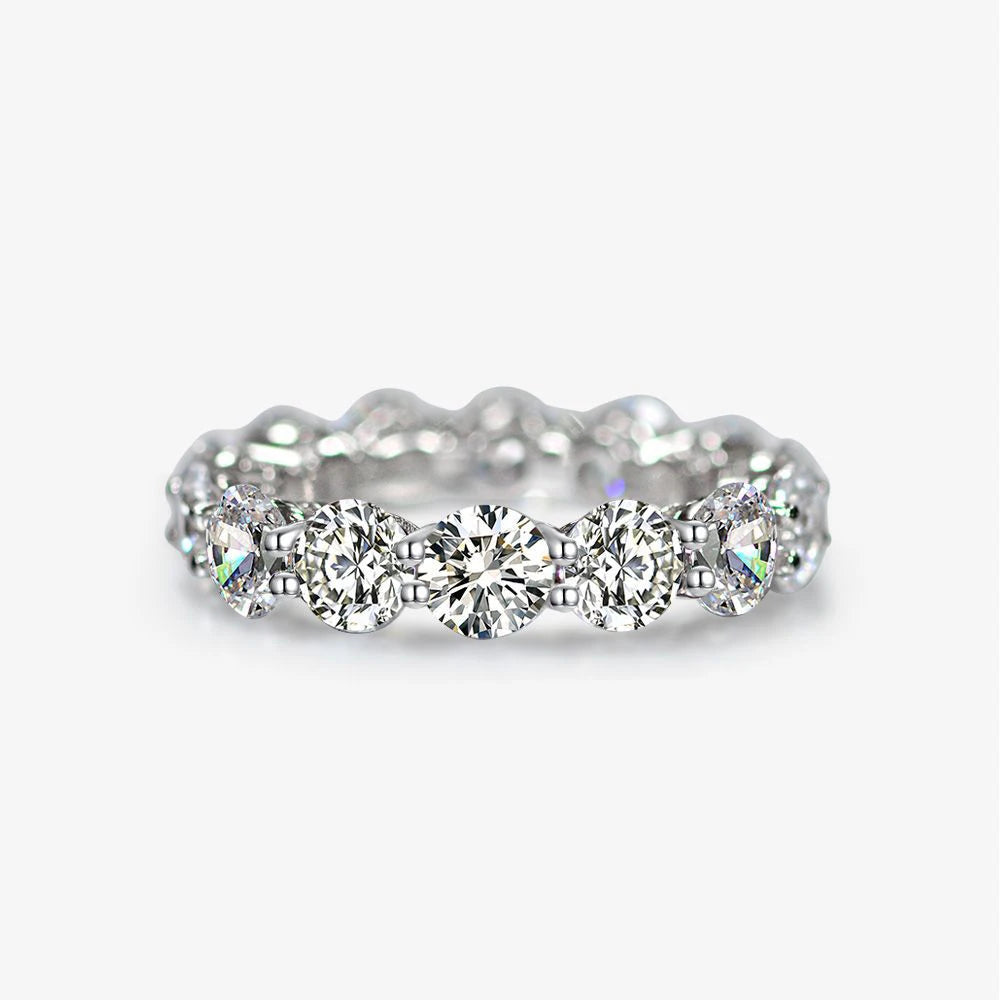 Silverelli | 925 Silver 0.5ct 5mm Pave Row Eternity Band Ring | Platinum Plated