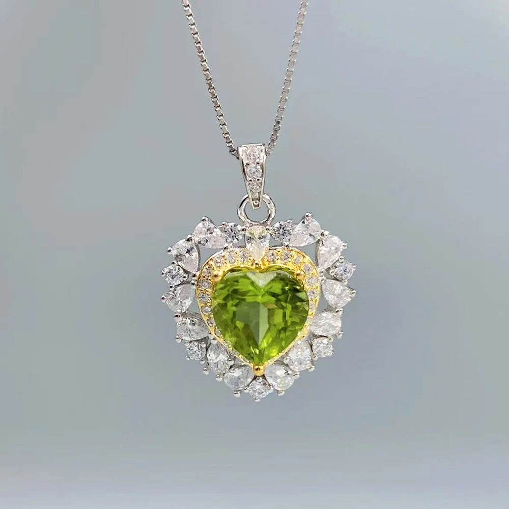 Gioiellieri Vintage Peridot Pendant with 925 Sterling Silver Real Natural Green Gemstone Jewelry for Women Birthday Anniversary Gift Stamped