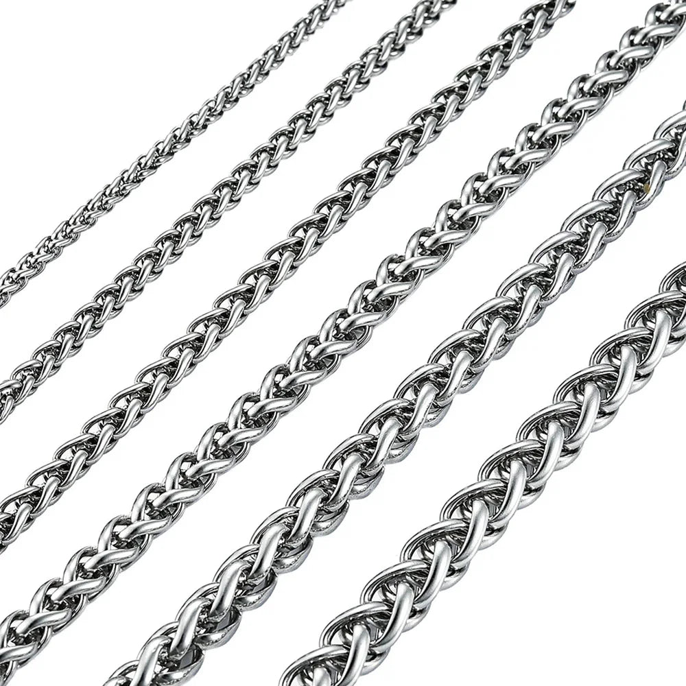 2mm 3mm Men Braided Wheat Spiga Chain 14K Solid Yellow Real Gold Filled Round Stainless Steel Women Jewelry Link Keel Necklace