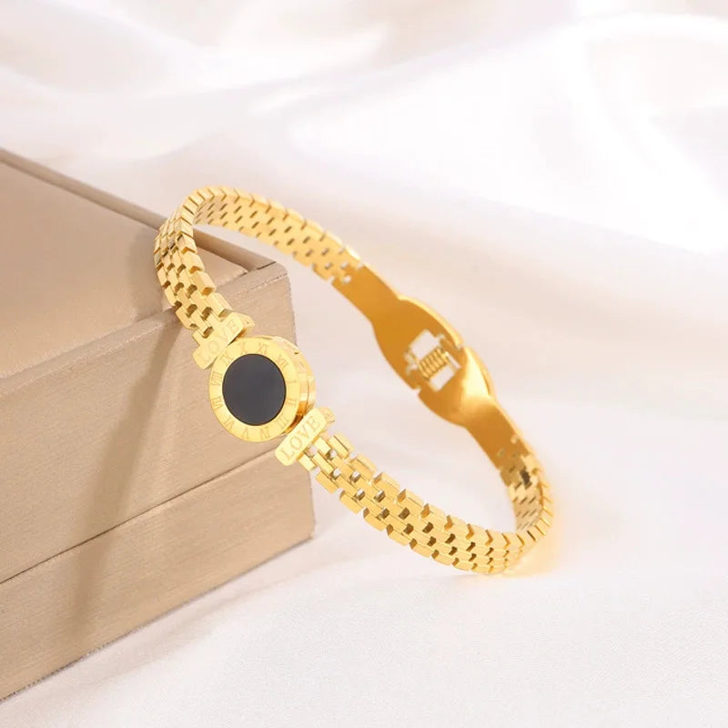 REBEL Stainless Inoxydable Stainless Steel 18K Gold Plated Roman Women Fashion Jewelry Bracelets Bangles
