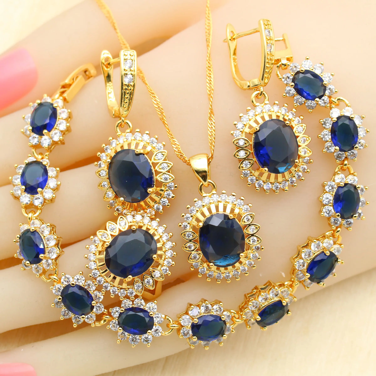 XOTICA 18K Gold Plated Alloy Emerald Jewelry Set for Women Wedding Engagement Anniversary Party Necklace Earrings Bracelet Ring Gift