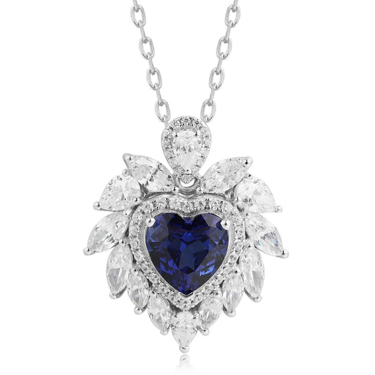 Gemfiori Anster 925 Sterling Silver High-quality Cultivation Lab Grown Sapphire Necklace - Suitable for Parties or As a Gift