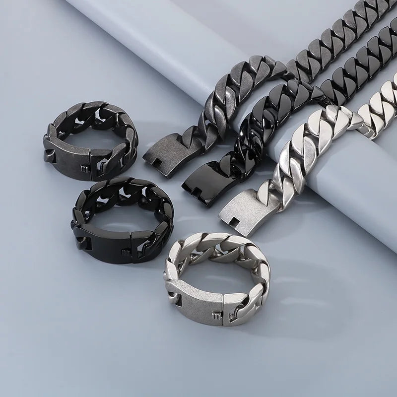 KALEN Popular Retro Stainless Steel Cuban Chain Men Bracelet&Necklace Jewelry Set