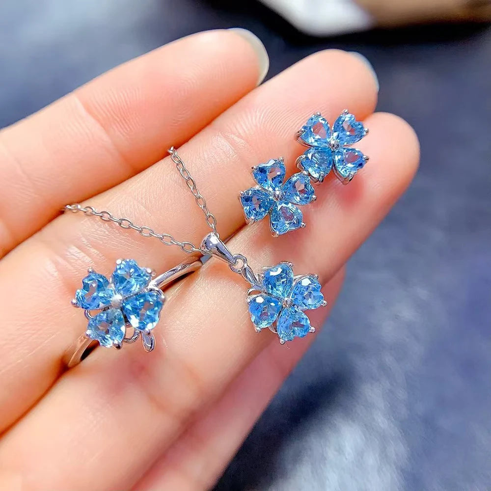 ArtistA Natural Swiss Topaz Jewelry Set 925 Sterling Silver Heart Cut Gemstone Necklace Ring Earrings December Birthstone Bridal Gift
