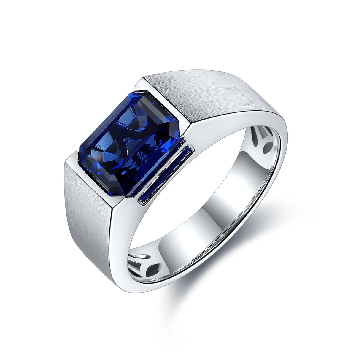 Gemfiori Sterling 925 Silver Men Jewelry Ring Christmas Gift for Him Lab Grown Sapphire Emerald Men Ring