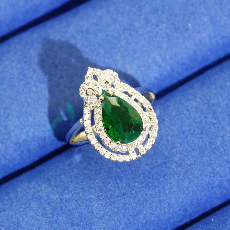 XOTICA Luxurious 925 Sterling Silver Jewelry Set for Women Green Zircon Earrings Necklace Pendant Ring for Weddings Dating Gifts