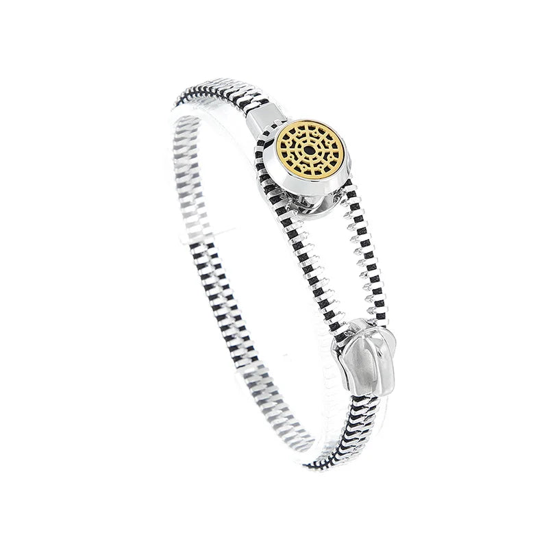 REBEL Unisex Creative Gold/Silver Stainless Steel&Jade Thread Zipper Bracelet
