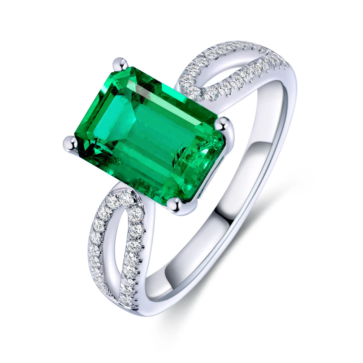 Gemfiori Emerald cut 9*7mm 2ct Hydro Colombian Emearld Ring in 18k gold with lab diamond from Shenzhen custom Gemfiori Wuzhou Gems