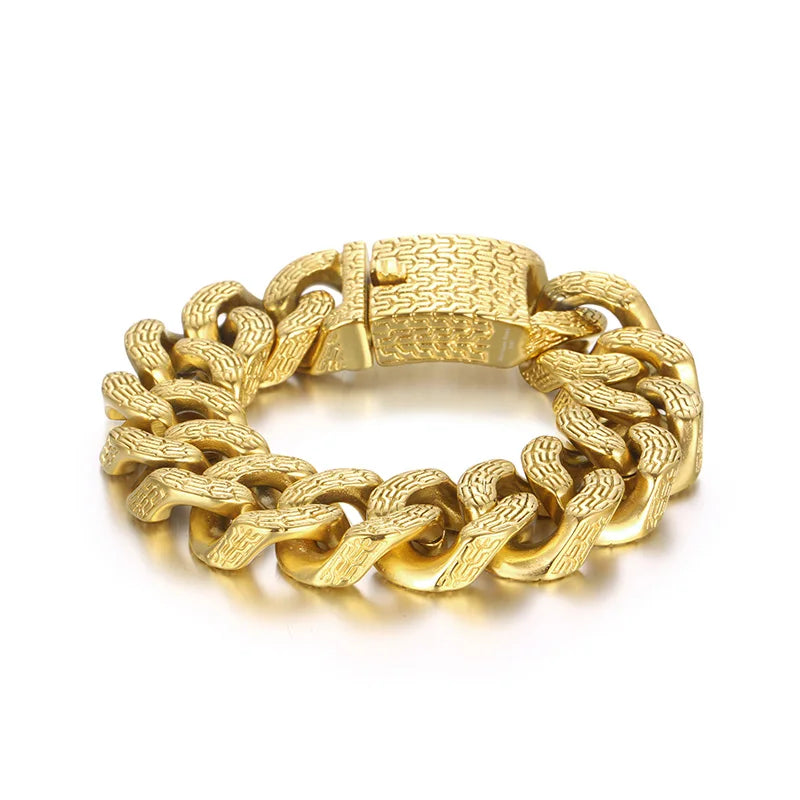 KALEN Men Retro 220mm Stainless Steel Tire Mark Cuban Links Bracelet