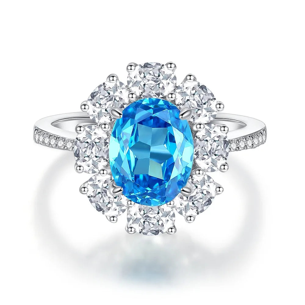 Waterproof Women 925 Sterling Silver Aquamarine 5A 8A Cubic Zirconia Ring Wedding Anniversary Rings Custom Jewelry Supplies