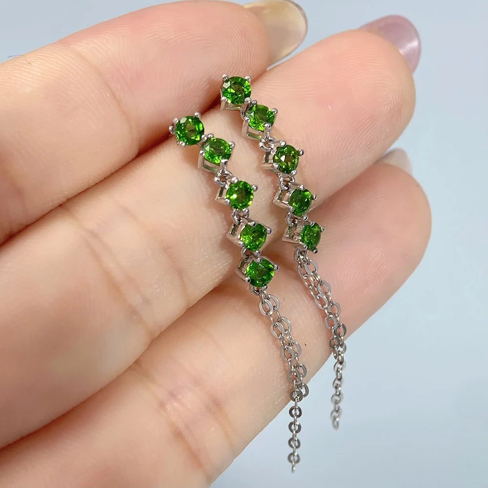 Gioiellieri Natural Chrome Diopside Silver Earrings S925 Sterling Silver Dangle Earrings for Women Fine Jewelry May Birthstone Wedding