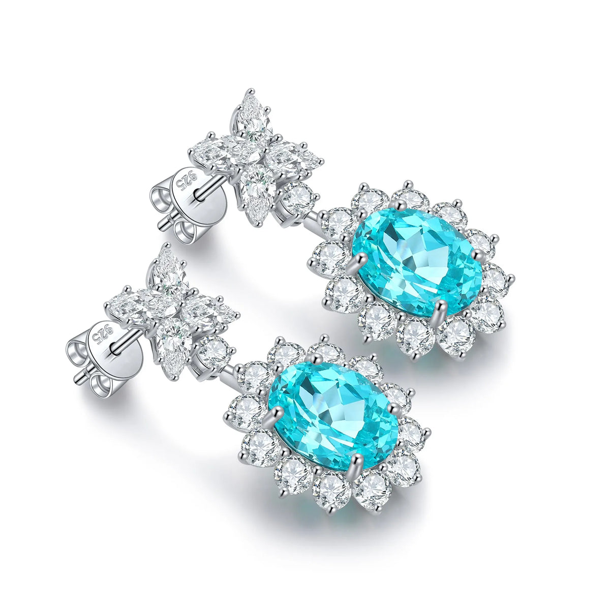 Gemfiori Anster S925 Silver Lab-Grown Sapphire Trendy Drop Earrings for Wedding & Party