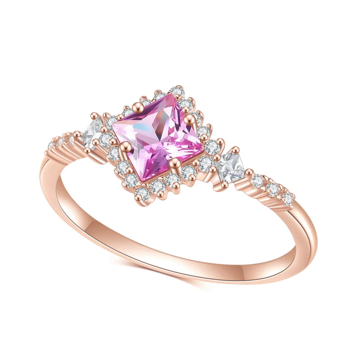 Gemfiori Abiding Delicate Trendy Women Jewelry Sterling Silver 925 Rose Gold Plated Ring Lab Grown Pink Sapphire Gemstone Rings