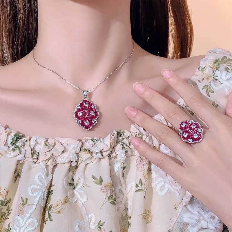 REDheart Fashion Trendy Copper Inlaid Zircon Plated 18K Gold Micro Inlaid Flower Design Luxury Women's Jewelry Set Third Party