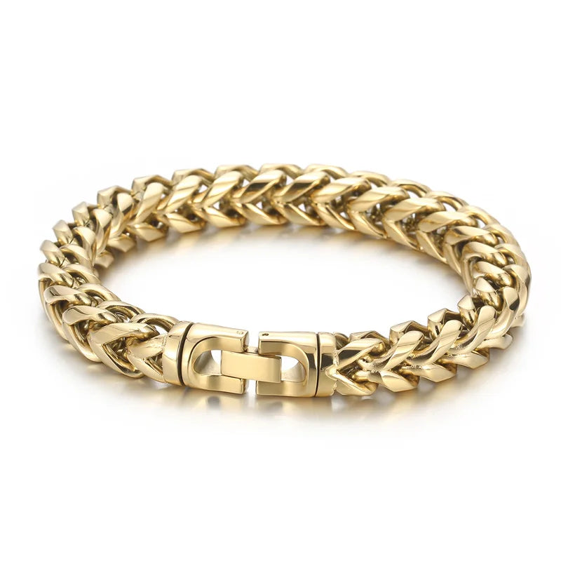KALEN 230mm Unisex Casual Silver/Gold/Black/Blue/Rainbow Stainless Steel Herringbone Bracelets