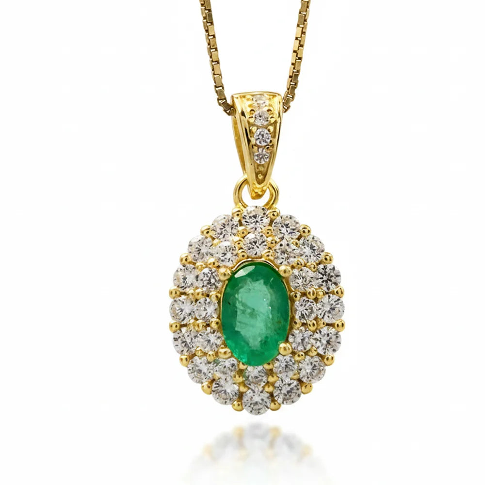 Gioiellieri Emerald Necklace with 925 Sterling Silver for Women Natural Green Gemstone May Birthstone Fine Jewelry Anniversary Gift Romantic
