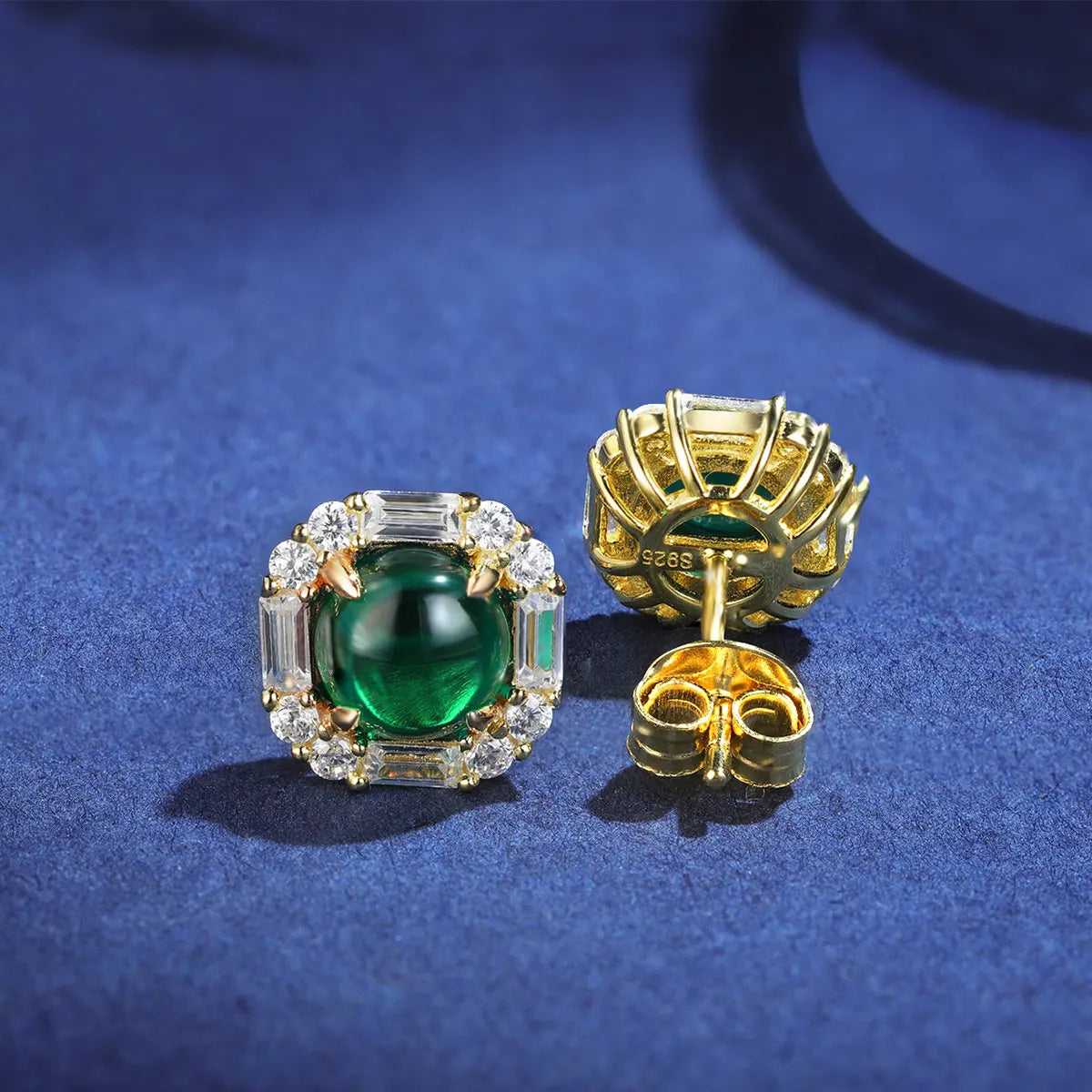 Gemfiori Sterling Silver Emerald Earrings With Cubic Zirconia Lab Grown Zambia Emerald Round Shape Stud Earrings in Rose Gold