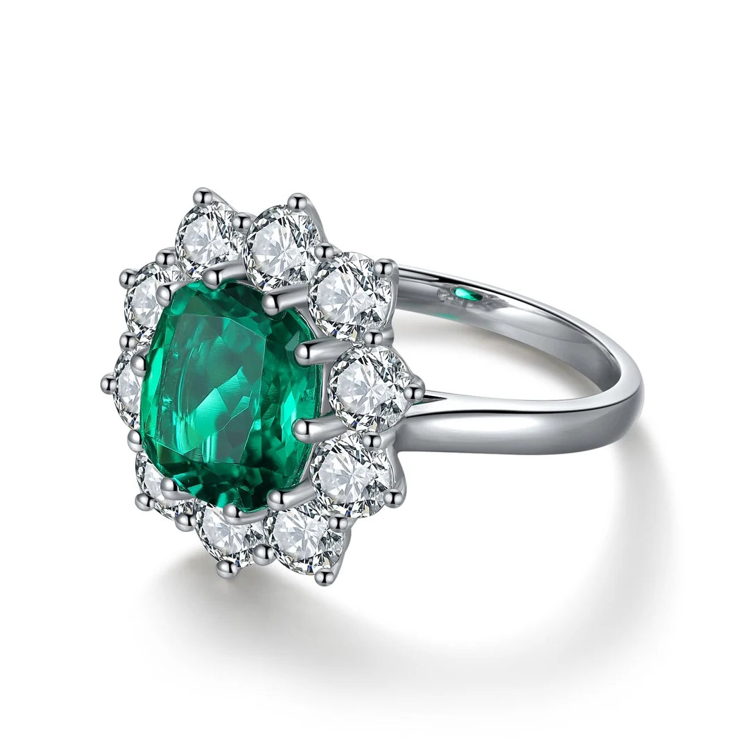 Gemfiori Jewelry Trendy High Quality S925 Silver Cultivated Emerald Ring Unisex Engagement Ring for Wedding Party or Gift