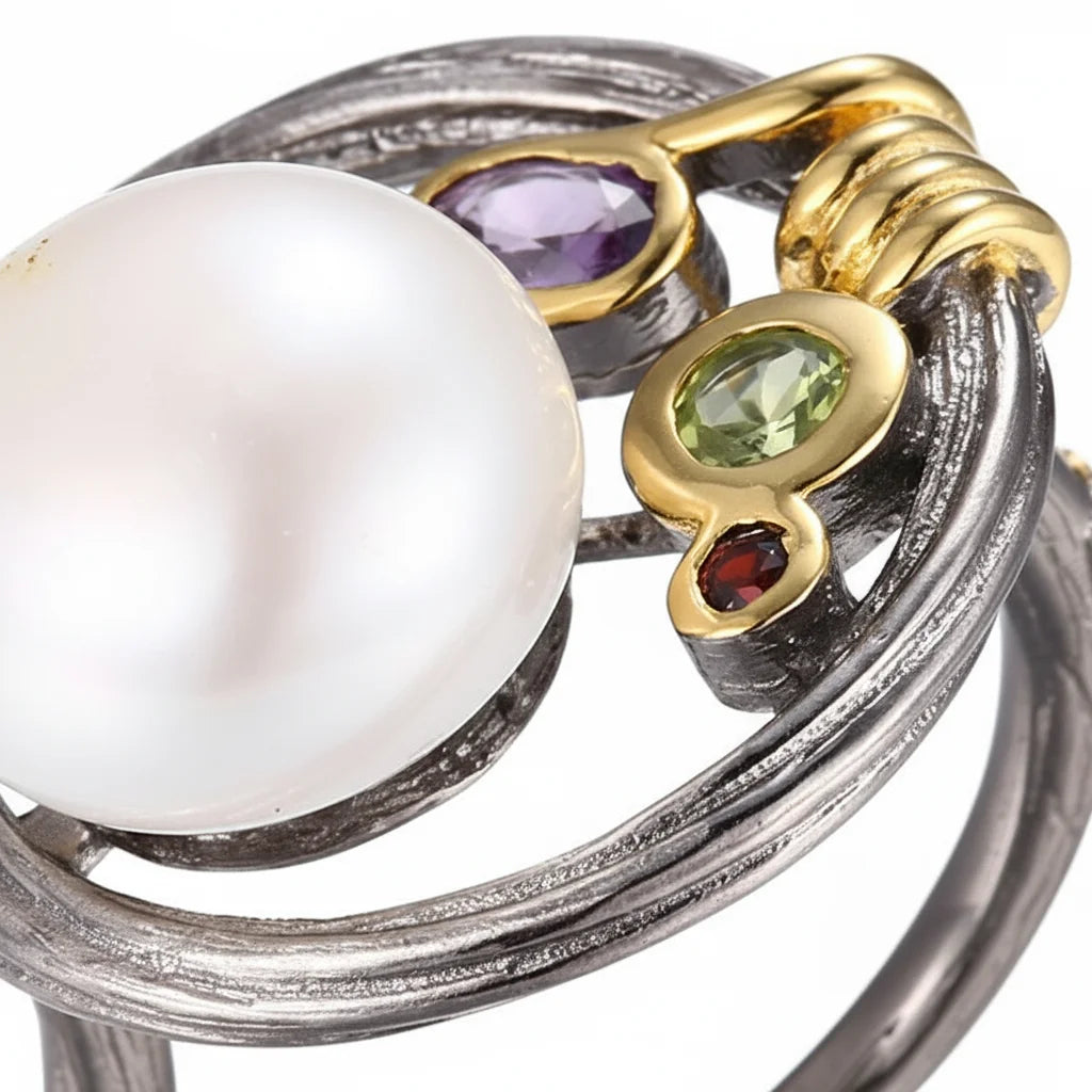 Gold Plated Customized Cute Flower Freshwater Pearl Ring