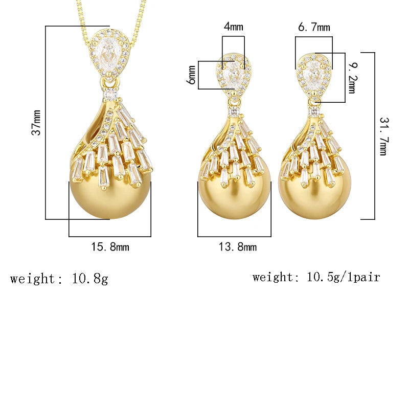 Gemfiori Luxury New 16-14m Pearl Jewelry Set High-end Copper Plated Rhodium Retro Jewelry Suitable for Wedding Women