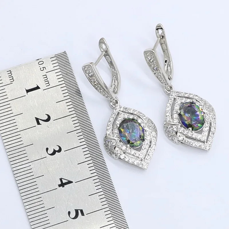 XOTICA Rainbow Zircon 925 Silver Jewelry Set for Women Classic Bracelet Earrings Ring Gift Box for Wedding Engagement Anniversary