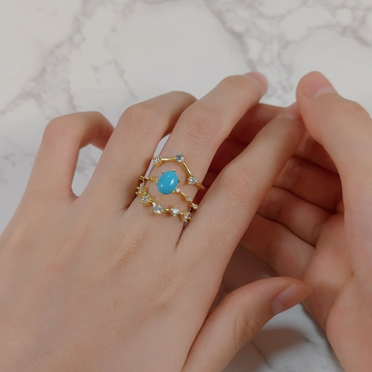 ArtistA Abiding Light Luxury Cluster Zirconia Synthetic Turquoise Gemstone 925 Silver Wedding Engagement Ring Set