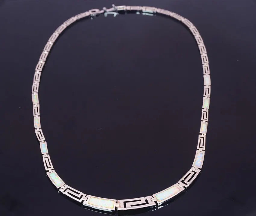 Women's Silver Plated Copper Alloy Minimalist square Shape Opal Link Chain Necklace