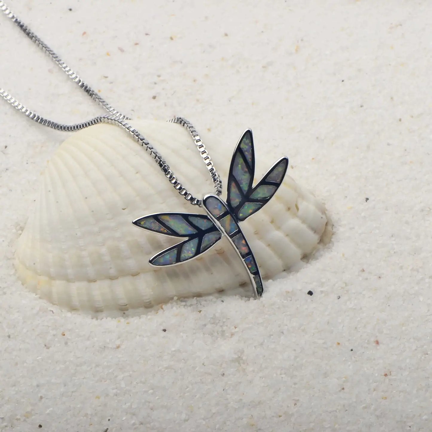 Aobao Dragonfly Necklace, Small Dragonfly Pendant Jewelry Wholesale with Opal Inlay
