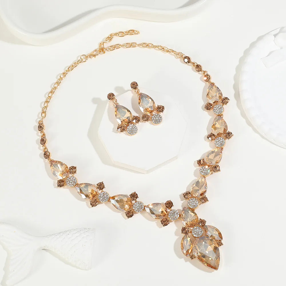 Crystal Cross-Mirror Geometric Necklace & Earrings Jewellery Set | 8 Colours Statement Fashion Set