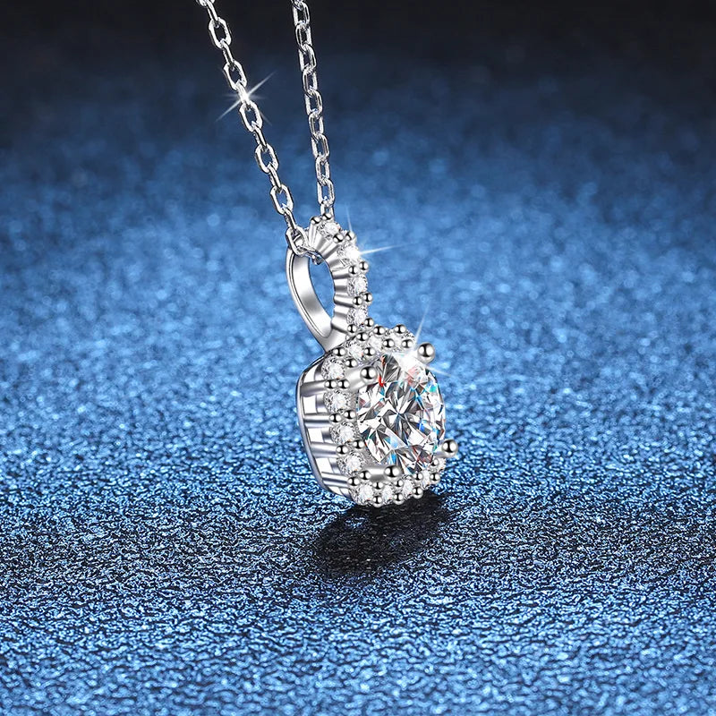 Factory 925 Sterling Silver Square Bezel Set Round Cut 1ct VVS GRA Colored Moissanite Jewelry Trendy Women Necklace Jewellry