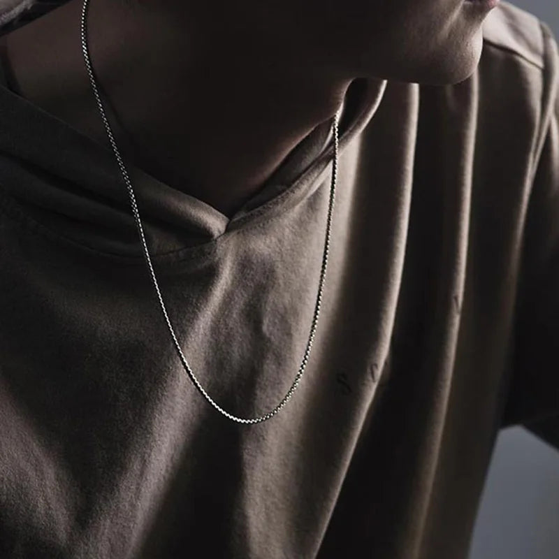 REBEL VIKING 925 Sterling Silver Retro Box Chain Necklace