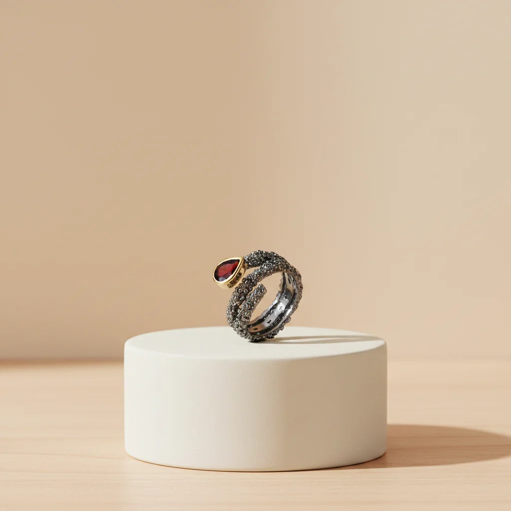Handmade Garnet Gold Plated 925 Sterling Silver Ring Jewelry