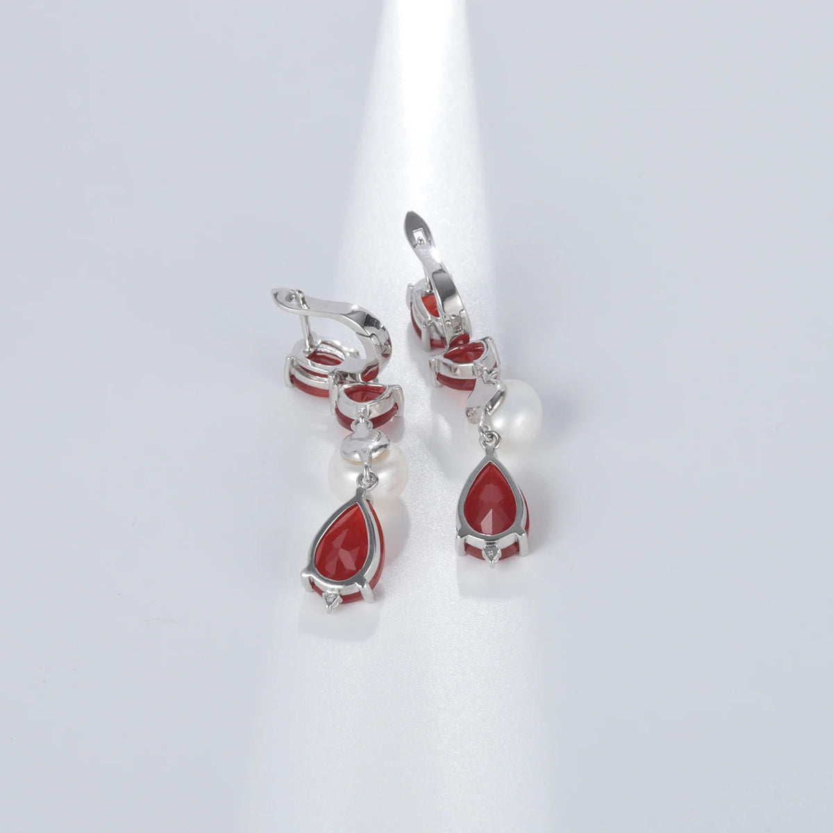 ArtistA Abiding Price Natural Red Agate Freshwater White Pearl Solid 925 Silver Adjustable Ring Pendant Earrings Jewelry Set