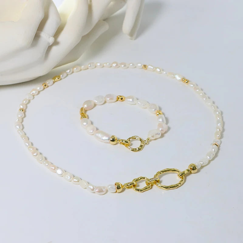 Natural Freshwater Pearl Gold Ring Buckle Necklace Korean Women's Luxury Jewelry Fashion Women's and Girls' Gifts GN0649