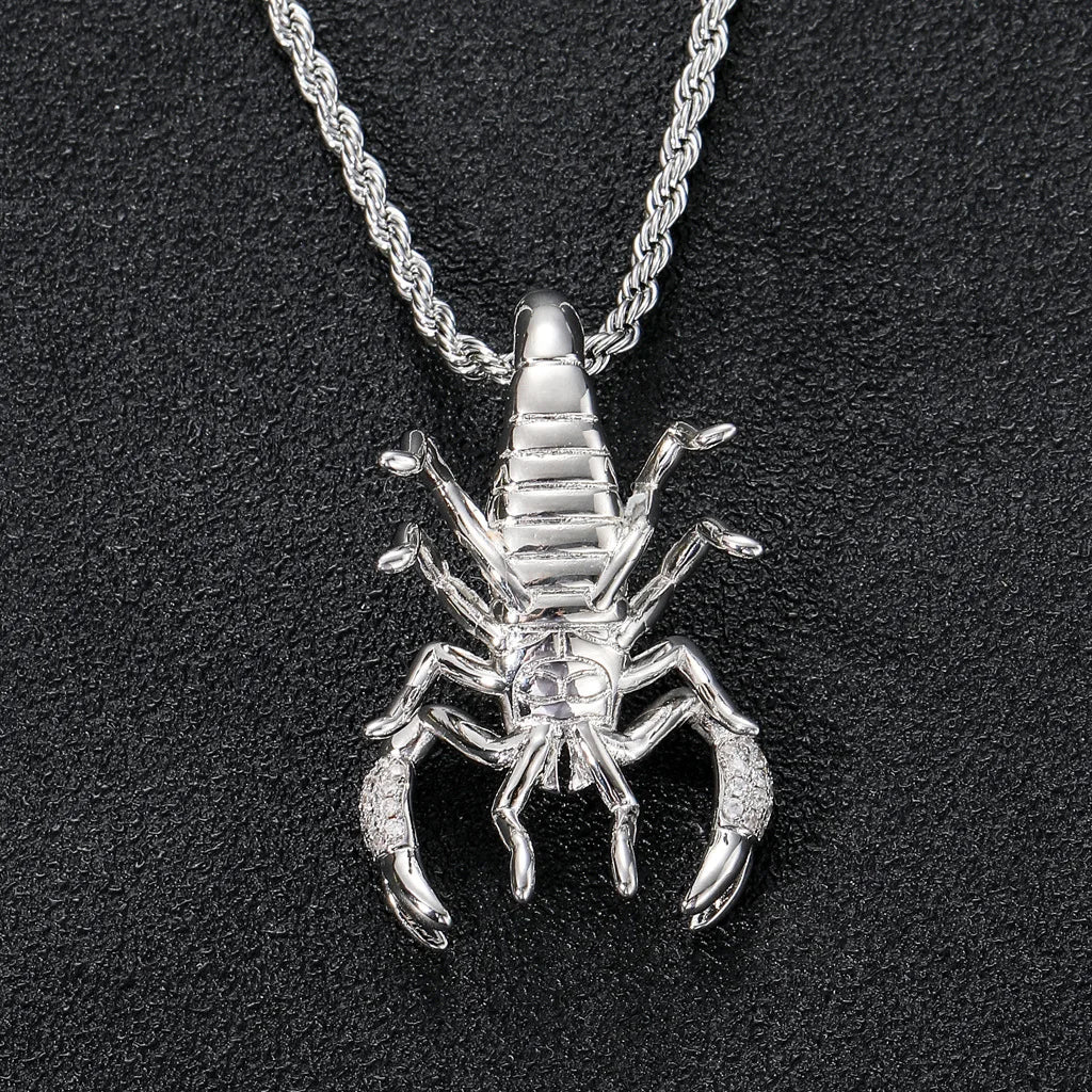 BES Trending Hip Hop Jewelry Minimalist  3D Scorpion Pendant Necklace 14K Gold Plated Iced Out Zircon Pendants for Men