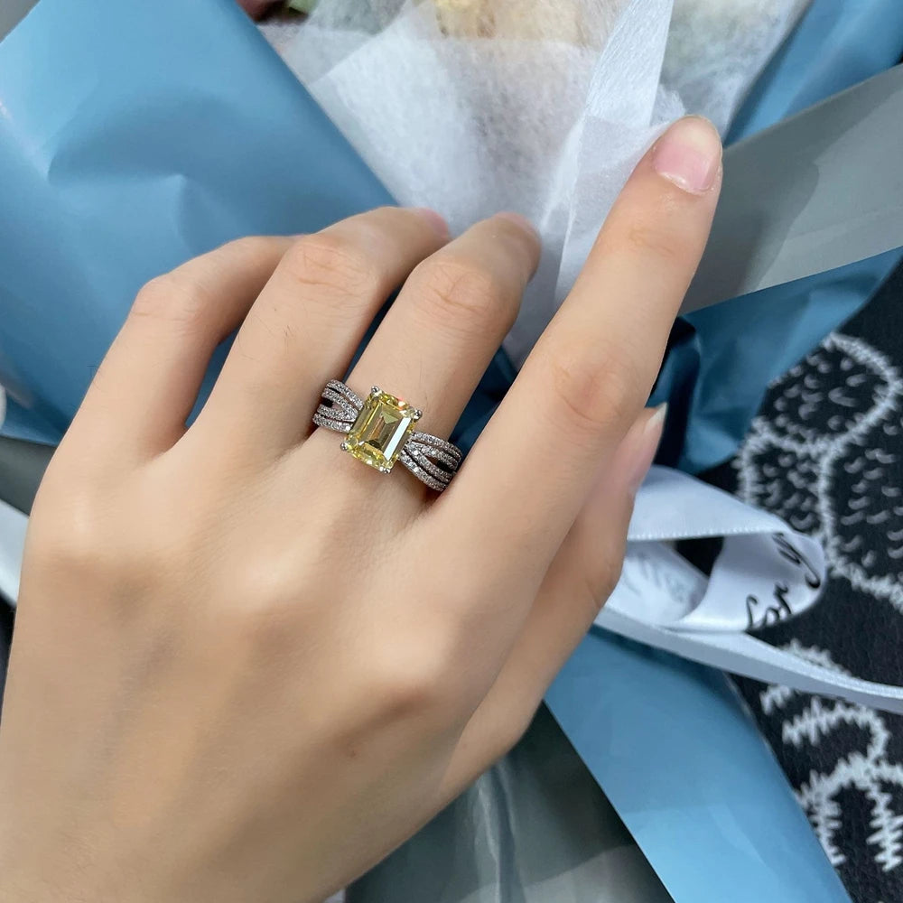 MUSHAN Jewelry Factory 925 Silver Imitation Diamond Ring for Women Luxurious 3 Carat Rectangular 7*9mm