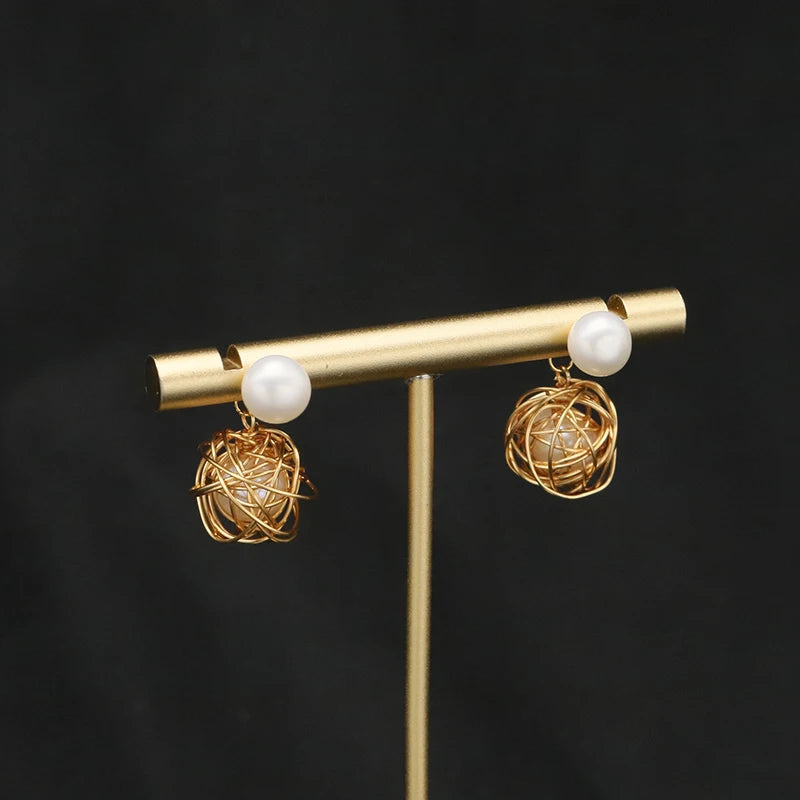 Natural Freshwater Pearls Metal Stud Earrings  Geometric Irregular  for Women Girl Gift Pearl Earrings Fashion Jewelry